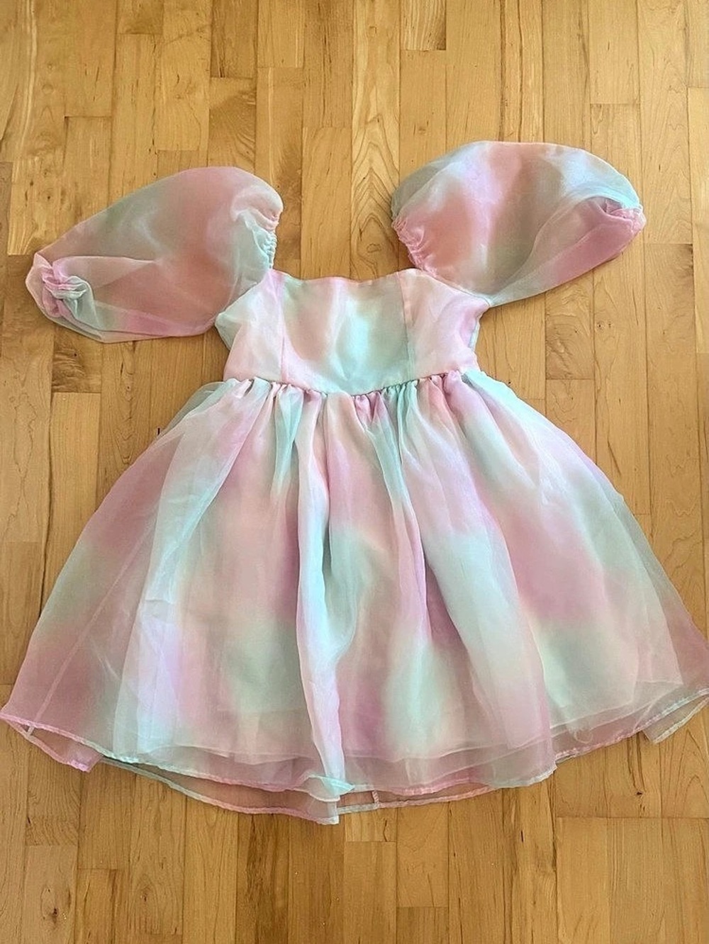 The Rainbow Puff Dress Pink & Green Mini Dress